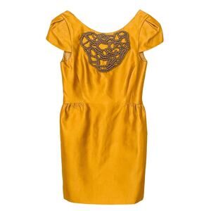 Tibi Silk Brocade Embellished Yellow Sheath Dress, EUC, Size 6, MSRP $495